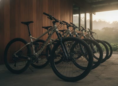 Fleet of Cannondale full-suspension bikes ready to ride