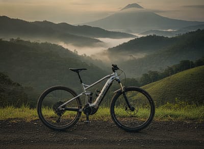 Cannondale Moterra electric mountain bike on a highland farm road