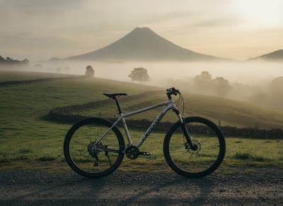 Cannondale Trail 6 hardtail mountain bike parked on a gravel farm road