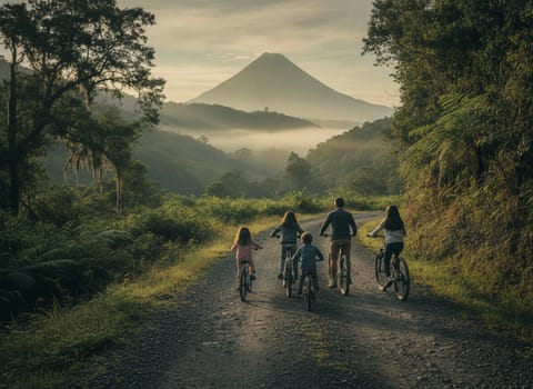 Our family on a farm road near Volcán, with Barú on the horizon