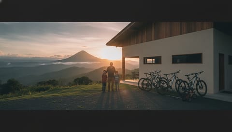 Our family in front of Corazón Del Cielo with the Volcán mountains behind