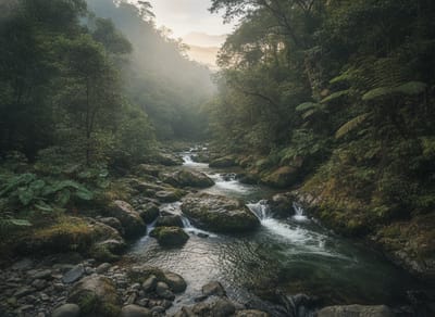 Fast, clear highland river running through the Bambito valley