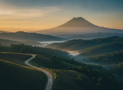 First light over the Volcán highlands from a farm road